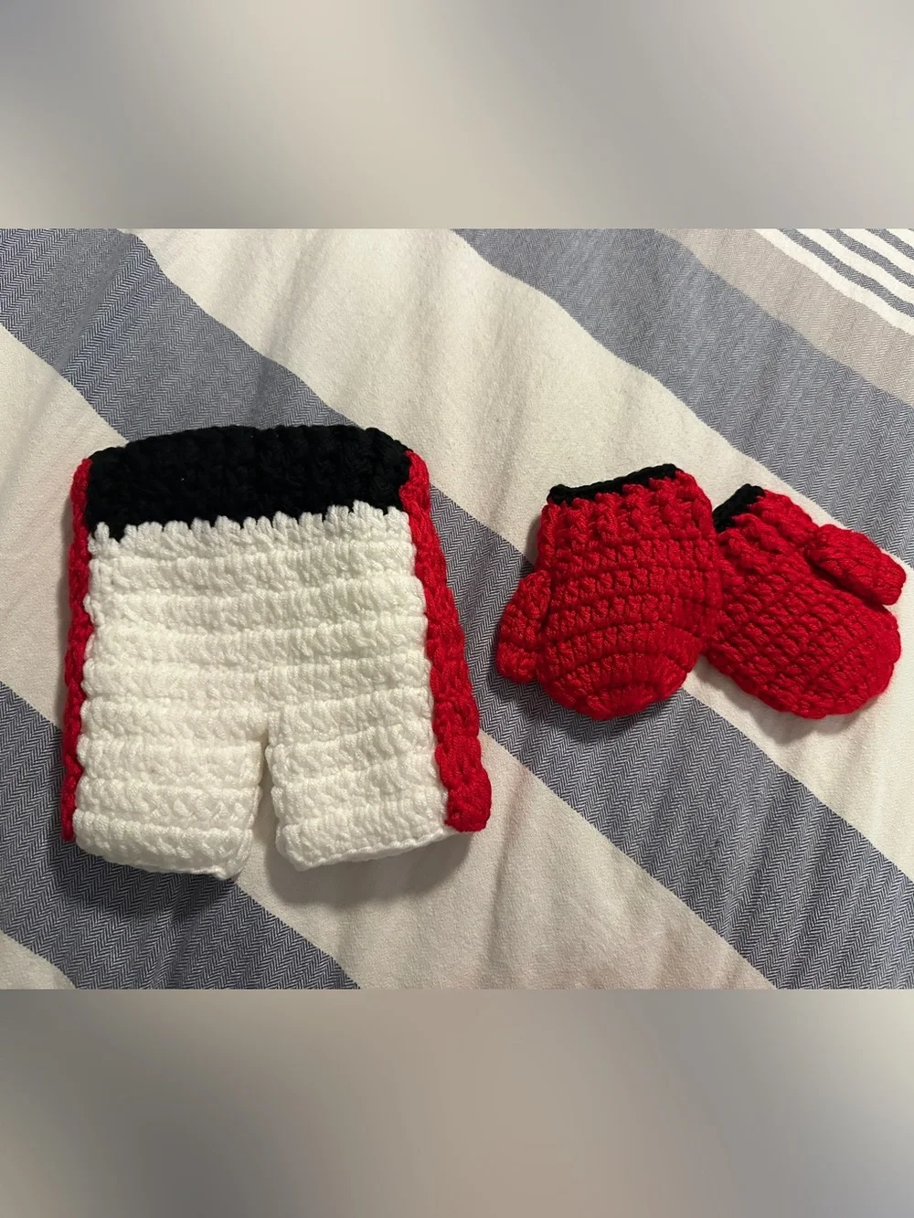 Newborn Crochet Boxing Costume Set — Red, White & Black